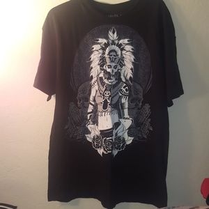 Mens skull/indian women with roses black shirt XL